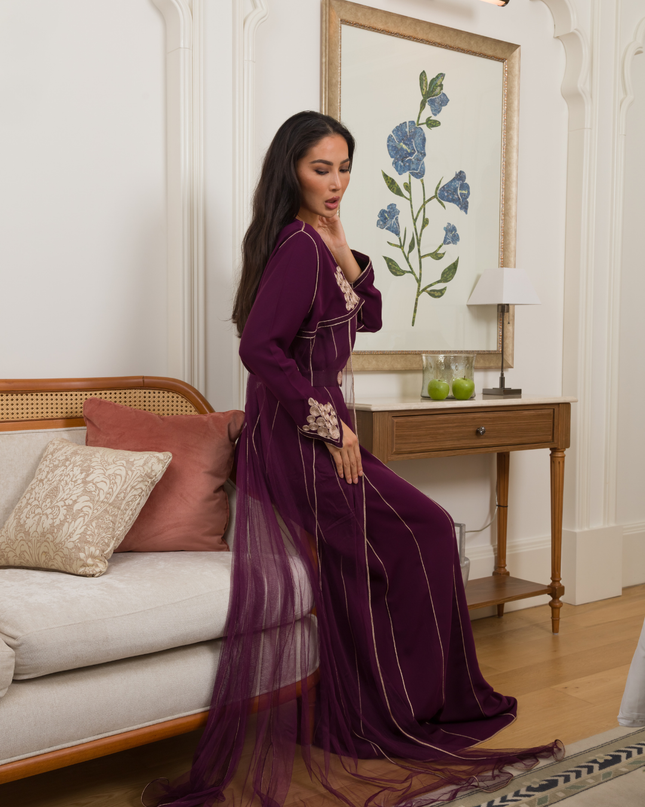 Embroidery Pure Burgundy Dress